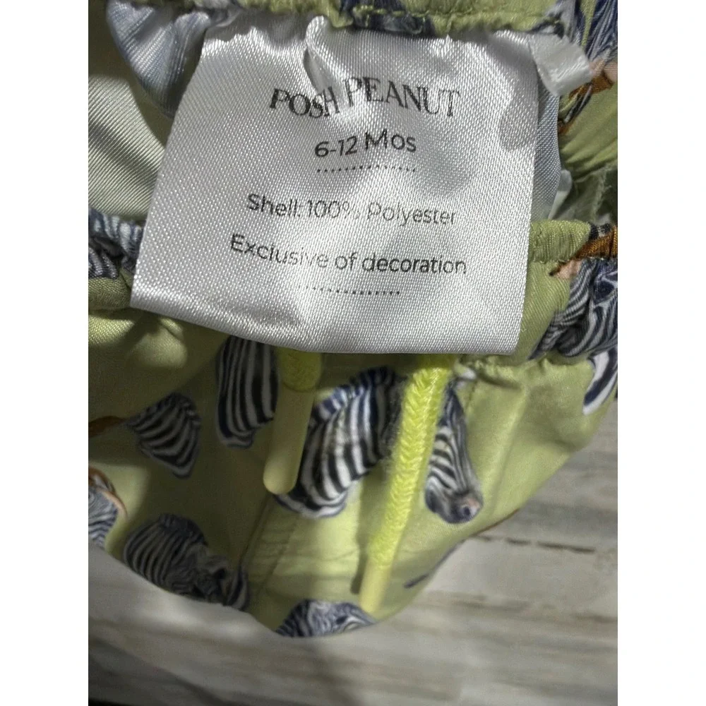 Posh Peanut Swim Trunks Boys 6-12 Months Green Zebra Safari Beachwear Resort